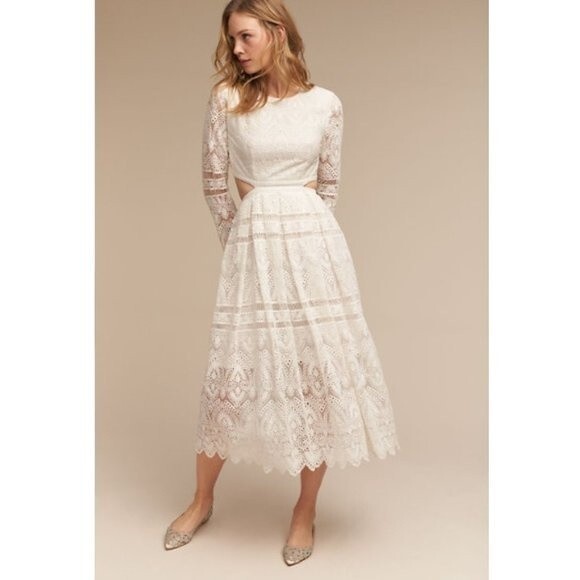 Badgley Mischka BHLDN Size‎ 6.5 Gigi Point Toe Jeweled Ivory Ballet Flats Shoes - Picture 2 of 15